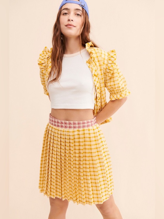 Lisa Says Gah Dresses & Skirts - Lisa Says Gah X Nuuly Meg Plaid Cotton Mini Skirt Gingham Pleated Skirt